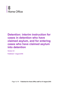 Detention: interim instruction for cases in detention who