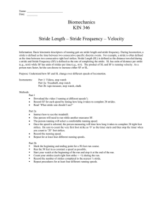 Biomechanics KIN 346 Stride Length – Stride Frequency – Velocity