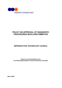 PGD Policy on approval of diagnostic procedures involving embryos