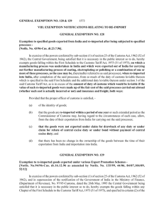 Exemption to specified goods exported from India and re