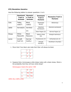 STE/Mendelian Genetics Use the following tables to answer