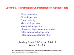 Lecture 6. Transmission Characteristics of Optical Fibers • Fiber