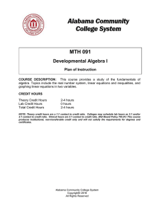 MTH - 091 - Developmental Algebra I