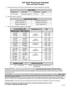 Fall 2016 Final Exam Schedule