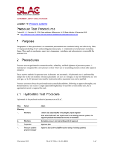 Pressure Systems: Pressure Test Procedures