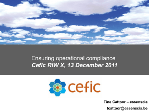 Ensuring operational compliance Cefic RIW X, 13 December 2011