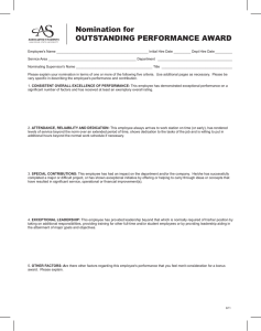 Nomination for OUTSTANDING PERFORMANCE AWARD