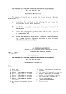 (private secondary schools authority (amendment) bill)