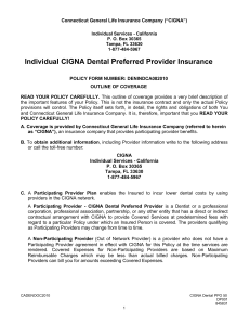 Individual CIGNA Dental Preferred Provider Insurance