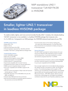 Smaller, lighter LIN2.1 transceiver in leadless HVSON8 package