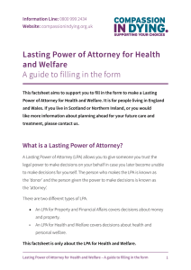 Lasting Power of Attorney for Health and Welfare A guide to filling in