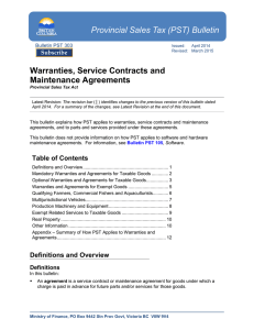 Warranties, Service Contracts and Maintenance Agreeements