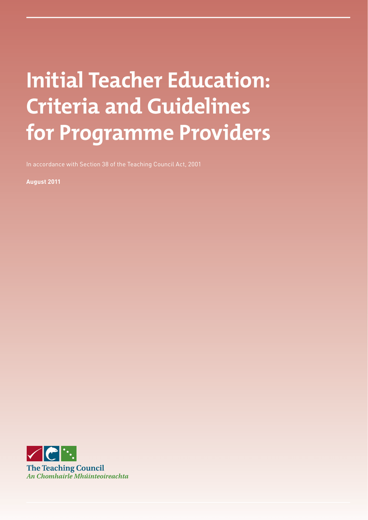 Initial Teacher Education Criteria And Guidelines For Programme