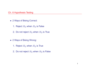 Ch. 6 Hypothesis Testing • 2 Ways of Being Correct: 1. Reject H0