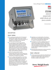 E1310 Indicator Specification Sheet - Avery Weigh