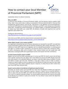 How to contact your local Member of Provincial Parliament (MPP)