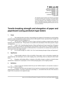 Tensile breaking strength and elongation of paper and paperboard