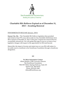 Charitable IRA Rollover Expired as of December 31, 2013