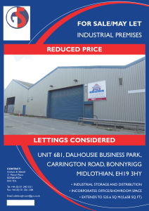 INDUSTRIAL PREMISES FOR SALE/MAY LET REDUCED PRICE