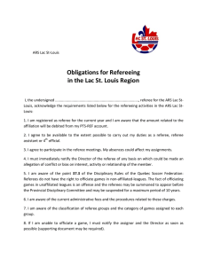 Obligations for referreeing in Lac St-Louis - ARS Lac St