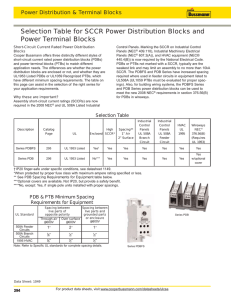 Selection Table for SCCR Power Distribution Blocks and Power