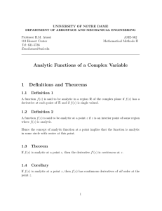 Analytic Functions - University of Notre Dame