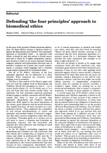 Defending `the four principles` approach to biomedical ethics