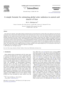 A simple formula for estimating global solar radiation in central arid