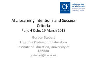 AfL: Learning Intentions and Success Criteria Pulje 3 Oslo, 23 April