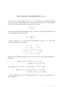 THE NORMAL DISTRIBUTIONS N(µ, σ) Let µ and σ be real numbers