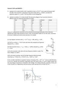 Exercise 2: BJTs and MOSFETs 1. (problem 4.9 in Sedra