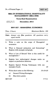 MHY-007 No. of Printed Pages : 2 MBA IN INTERNATIONAL