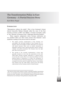 The Transformation Policy in East Germany – A Partial Success Story