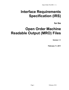 Interface Requirements Specification (IRS) Open Order Machine