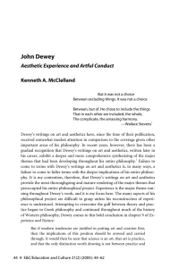 John Dewey: Aesthetic Experience and Artful - Purdue e-Pubs