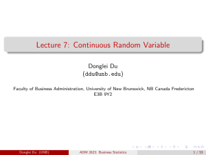 Lecture 7: Continuous Random Variable
