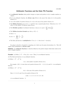 Arithmetic Functions and the Euler Phi Function