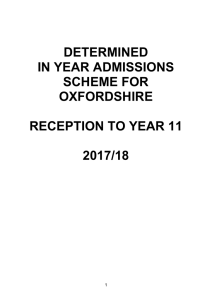 determined in year admissions scheme for oxfordshire reception to