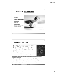 Lecture 01: Introduction Syllabus overview