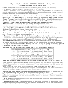Physics 201, Sects.512-516 — COLLEGE PHYSICS — Spring 2015