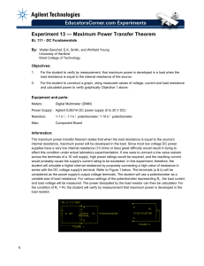 Experiment 13 — Maximum Power Transfer Theorem