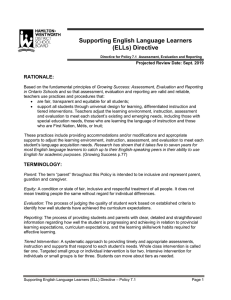 Supporting English Language Learners (ELLs) Directive