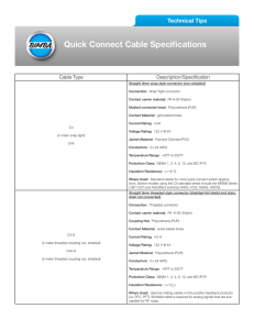 Quick Connect Cable Specifications
