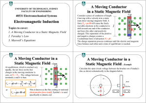 Electromagnetic Induction A Moving Conductor in a Static Magnetic