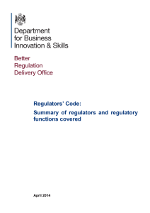 Regulators` Code: Summary of regulators and regulatory
