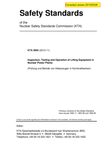 KTA 3903 (2012-11) Inspection, Testing and Operation of Lifting