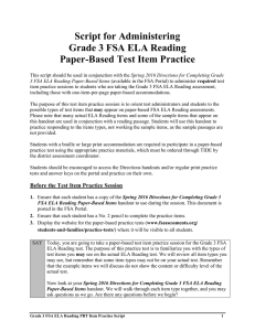 Script for Administering Grade 3 FSA ELA Reading Paper