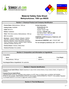 MSDS for Methylcellulose, 1500 cps