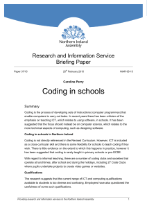 Coding in schools - The Northern Ireland Assembly