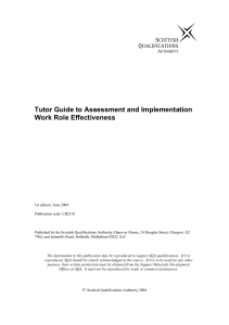 Tutor Guide to Assessment and Implementation Work Role